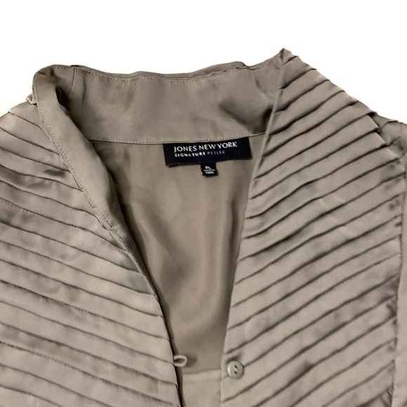 Jones New York | Signature Petite Long Sleeve Tan Beige Button Down Dress - Picture 6 of 9